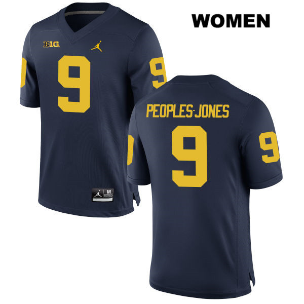 Women's NCAA Michigan Wolverines Donovan Peoples-Jones #9 Navy Jordan Brand Authentic Stitched Football College Jersey FT25O55BF